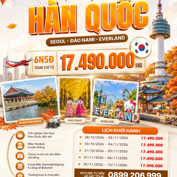Trải Nghiệm Tour Hàn Quốc 6N5Đ Mới Nhất: Seoul - Đảo Nami - Công Viên Everland