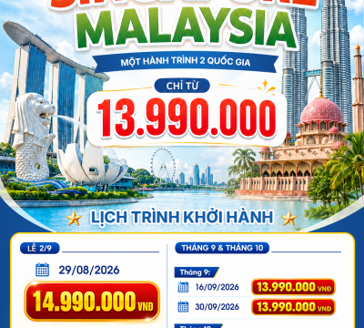 Tour Singapore Malaysia 5N4Đ 2026: Đà Nẵng - Changi - Malacca - Kuala Lumpur