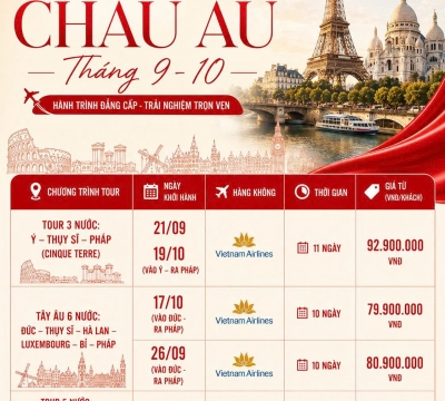 TOUR TÂY ÂU 10 NGÀY 9 ĐÊM: ĐỨC – THỤY SĨ – LUXEMBOURG – HÀ LAN – BỈ – PHÁP